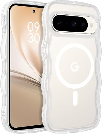 BENTOBEN Magnetic for Google Pixel 10 Case Cute, Curly Wavy Pixel10 Case [Compatible with MagSafe], Anti-Slip Shockproof Matte Slim Women Girls Boys Phone Cover for Google 10 6.3", Clear White