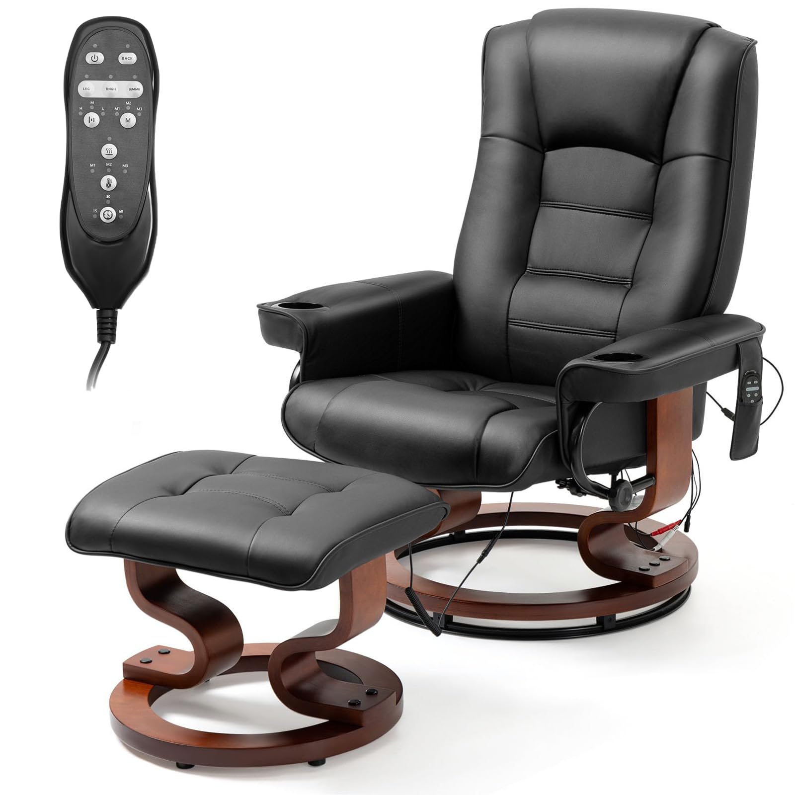 HOMHUM Electric Massage Recliner with Ottoman, Swivel Lounge Chair with Footrest and Adjustable Back for Living Room, Office & Bedroom, Faux Leather,