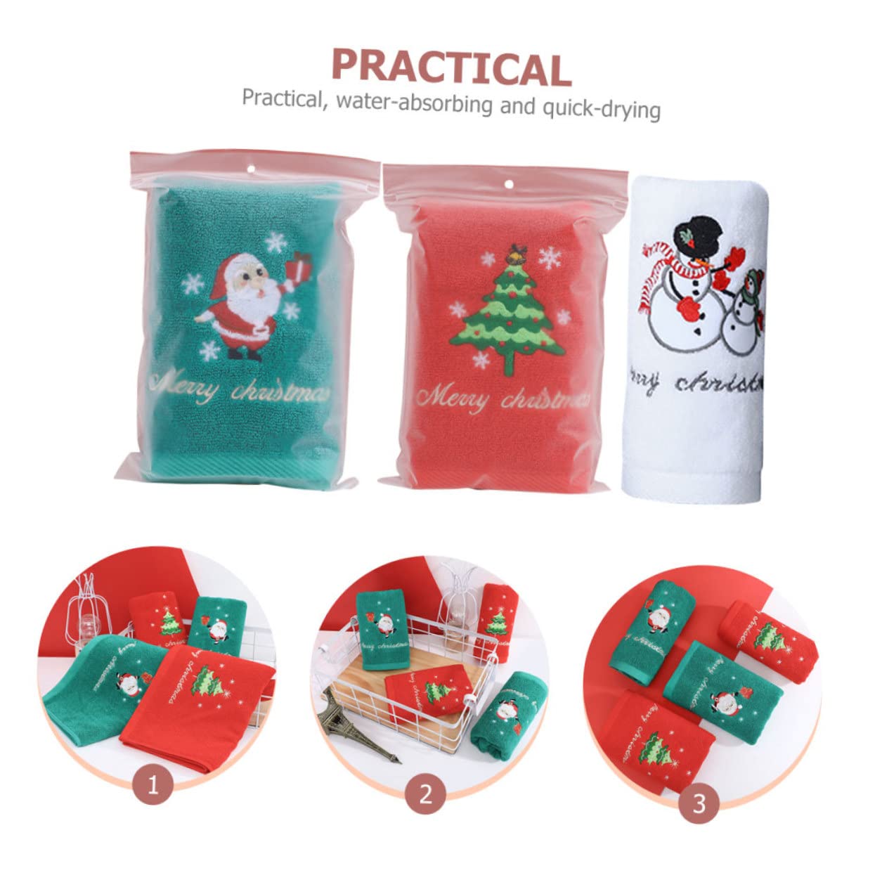 Cabilock 5 Juegos Suministros para Fiestas Navideñas Toallas Paños De Baño Lavadora Trajes Navideños Paño De Baño Algodón 3 Piezas * 5