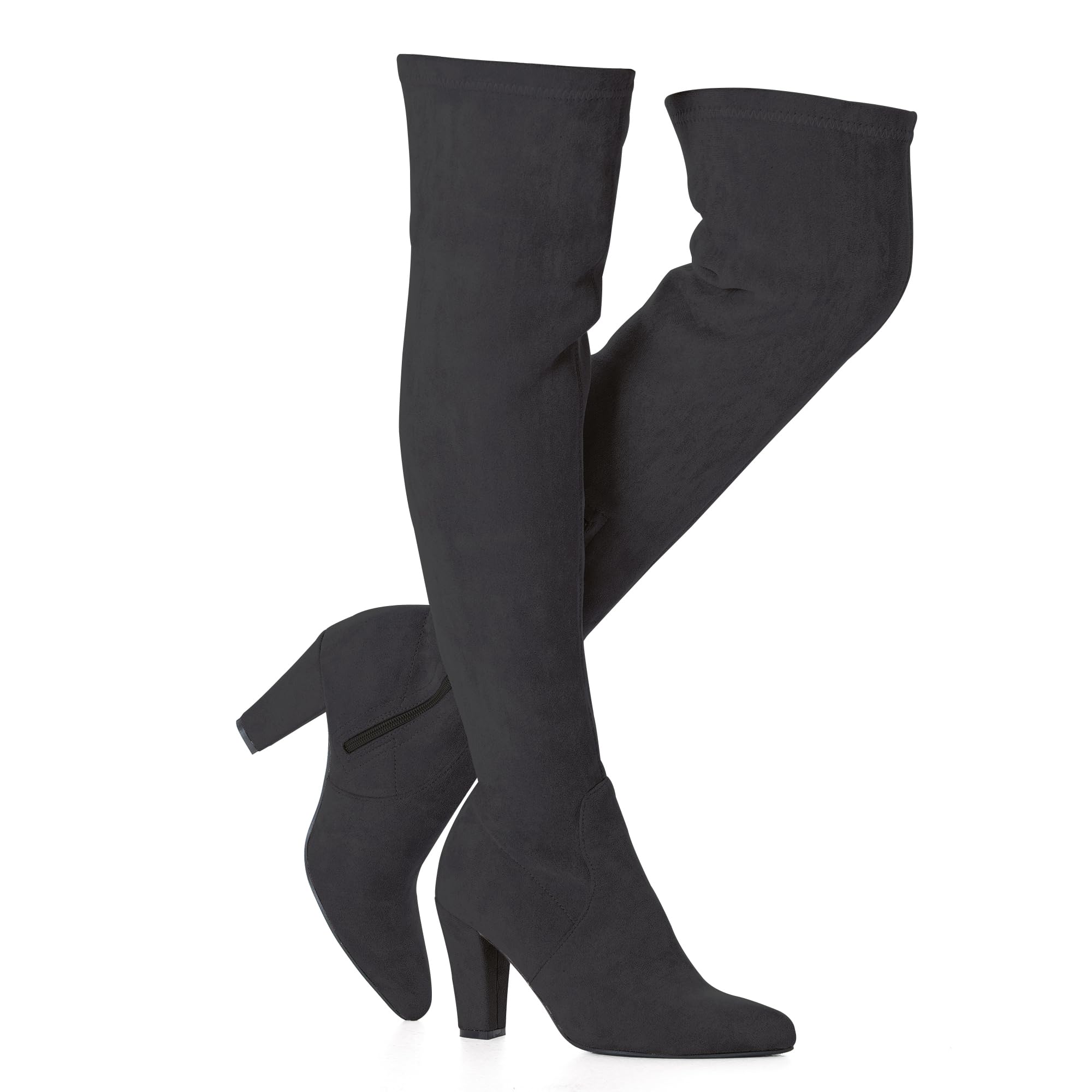 N N G Womens Over The Knee Boots Faux Suede 3-Inch Stiletto Heel Side Zip Black Stone Almond