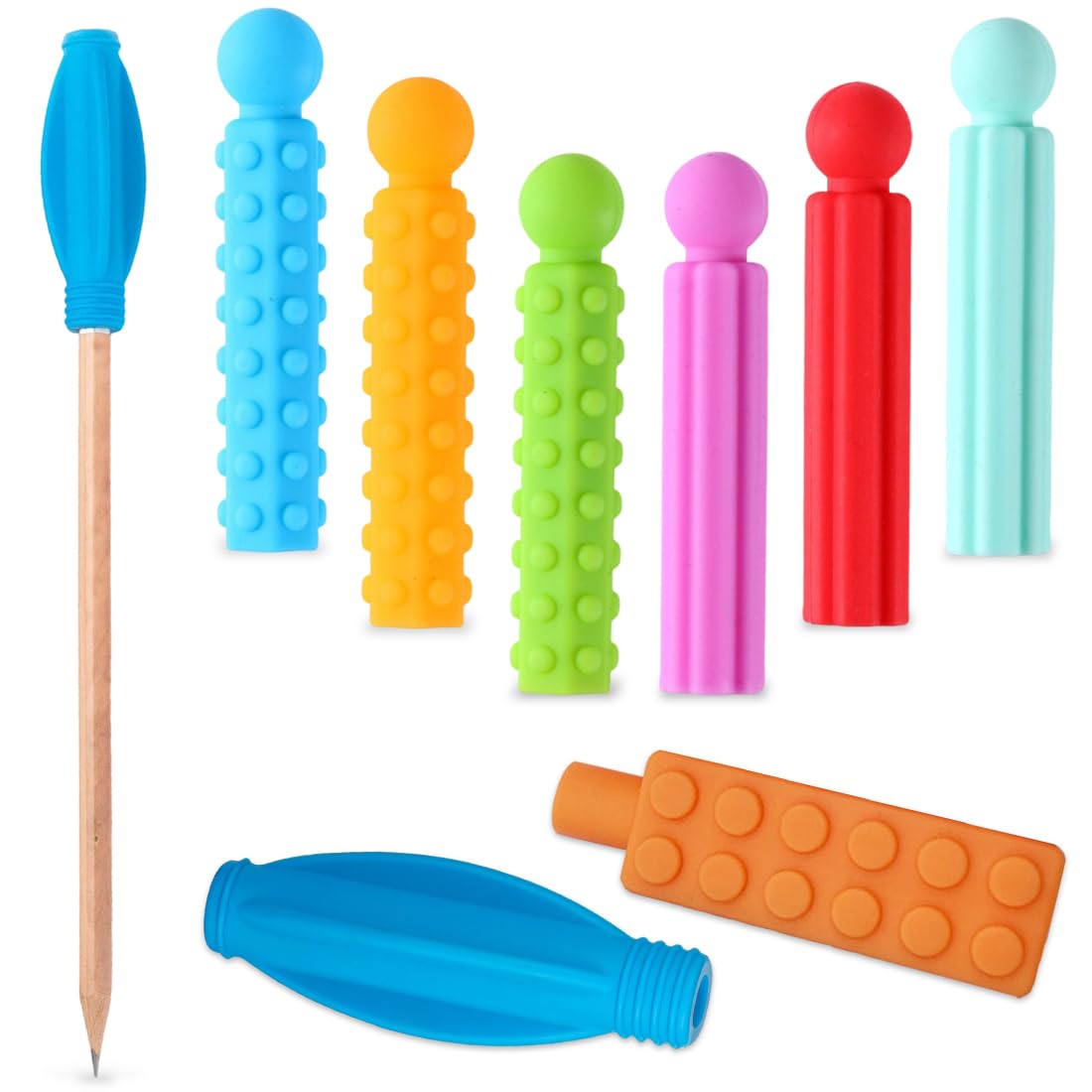 8er-Set Kaukappe für Stifte - Kaukette für Kinder ADHS Kauaufsatz Beißstab fördert Konzentration