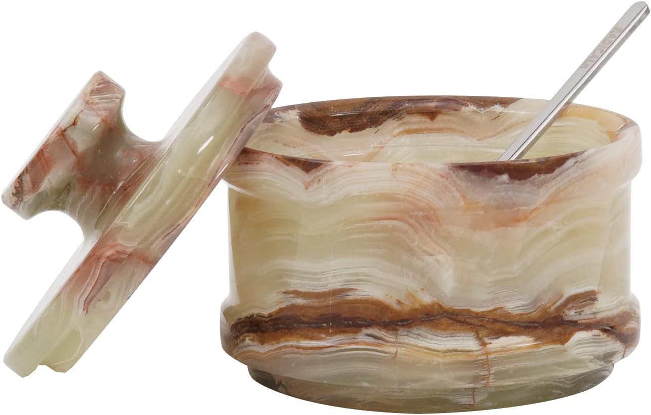 Radicaln Marble Salt Cellar With Lid And Spoon Green Onyx 4