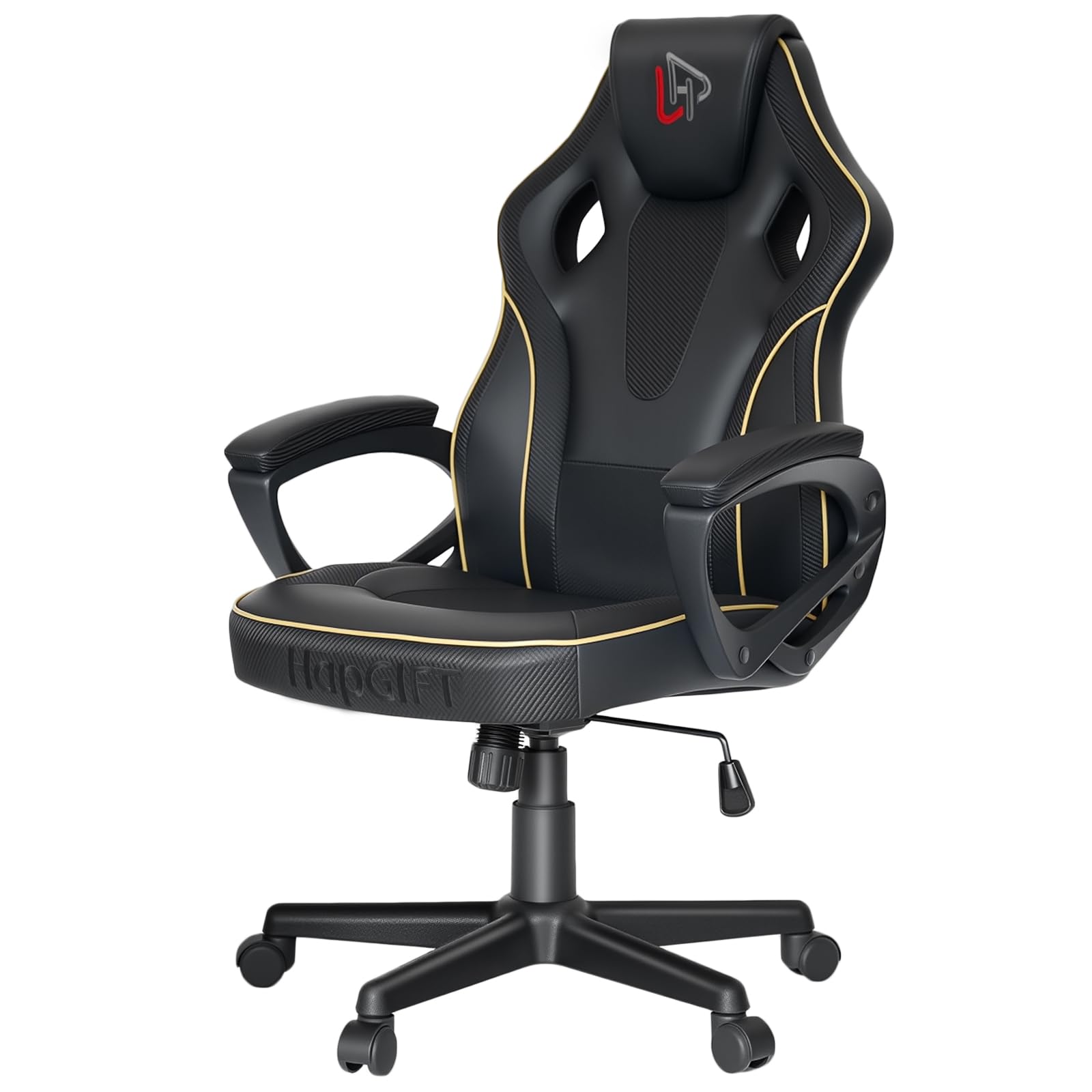 HapGIFT Gaming Chair, Ergonomicr Gaming Chair with Link Armrest, Height-Adjustable PU Leather Computer Gamer Chairs for Teens Adults, Ergonomic PC Office Chair, 150KG, Black