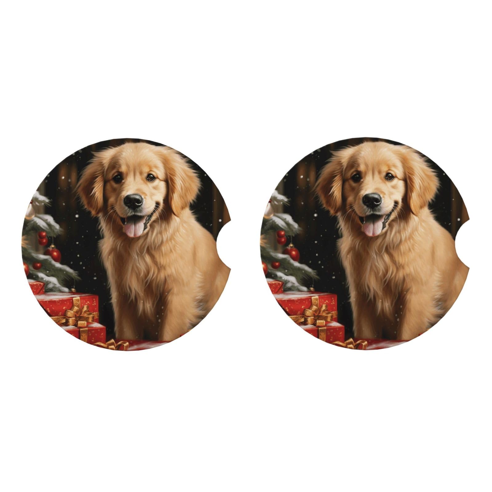 Ceramic Coasters for Drinks White Drink Coasters with Metal Holder Golden Retriever Ceramic Coaster Set of 2 Tabletop Protection Mat for Home Decor