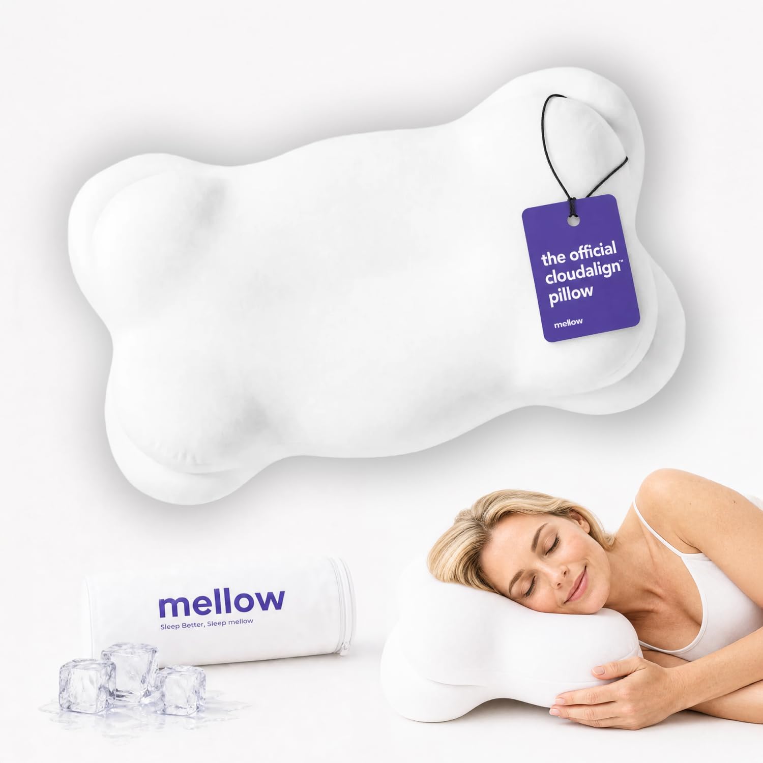 Photo 1 of Mellow CloudAlign Memory Foam Pillow for Neck & Shoulder Support, Dual Height Ergonomic Cervical Pillow for Side Back & Stomach Sleepers, Contoured Orthopedic Bed Pillow with Washable Cover, Standard