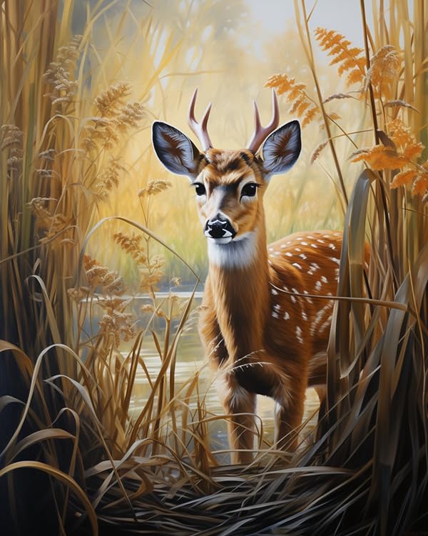 ZMHZMY Peinture Par Numéro Pour DéButant Cerf animal parmi les roseaux Peintures NuméRiques éLéGant Abstrait RéTro Restaurant Couloir Café Art...