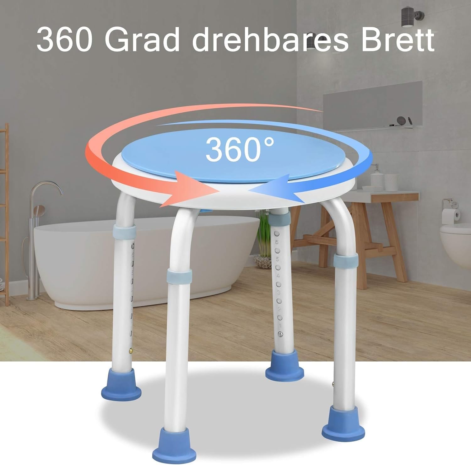 Taburete de ducha giratorio de 360°, asiento de ducha para personas mayores, banco de ducha para discapacitados, asiento de ducha para bañera ligero, asiento de ducha antideslizante, fácil montaje,