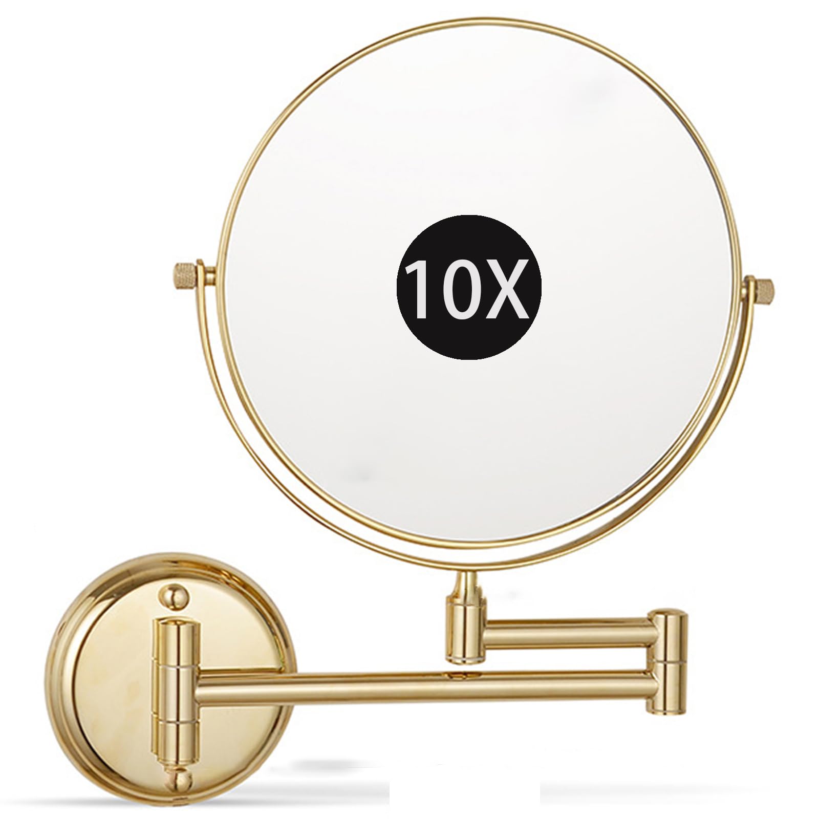 SXFSDOU 6" Wall Mounted Makeup Mirror with Magnification, Double Sided Magnifying Mirror, 360° Swivel Shaving Vanity for Bathroom,Gold,10X
