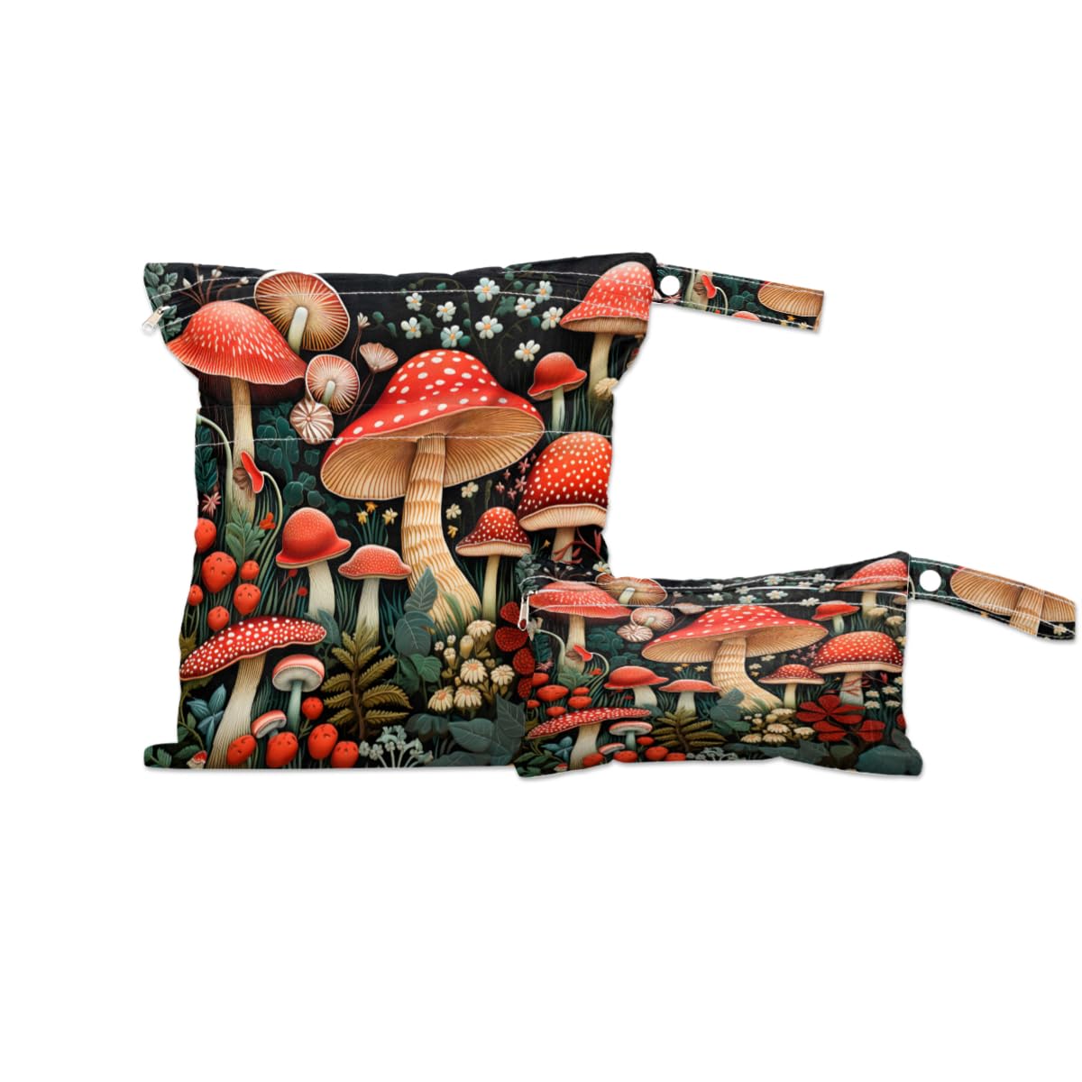 2 Pack Wet Bags for Swimsuits, Forest Mushrooms Waterproof Washable Dirty Clothes Bag Colorful Mushrooms Wet Dry Bag with Zipper Pocket Bathing Suit Workout Bag Wet Swimsuit Bag for Travel Beach