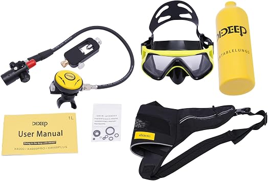 Reusable Mini Scuba Tank, 0.9Qt Reusable Scuba Tank Diving Gear, Breathing Capacity for 15-20 Minutes Underwater Dive, Reusable Lung Tank with High Pressure Hand Pump for Emergency Rescue