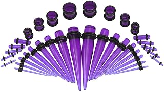 36pcs Acrylic Ear Gauges Tapers Plugs, Fashionable Ear Stretching Kit Tapers Piecing Set Stud Earrings Taper Expander Flesh Tunnels O-Ring Ear Gauges Body Piercing Jewelry Gift(Transparent Purple)