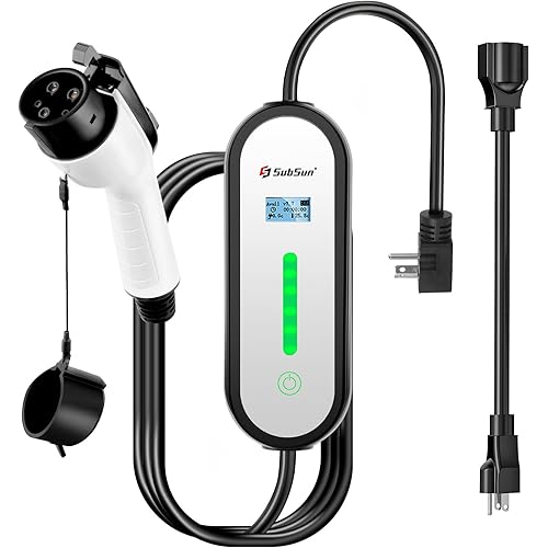 Level 1 Level2 EV Charger 16 Amp 110-240 V,17 ft Cable, Portable Electric Vehicle Charger with NEMA5-15P & 6-20 Plug Compatible for SEA J1772 EV Cars for Home and Outdoor (White)
