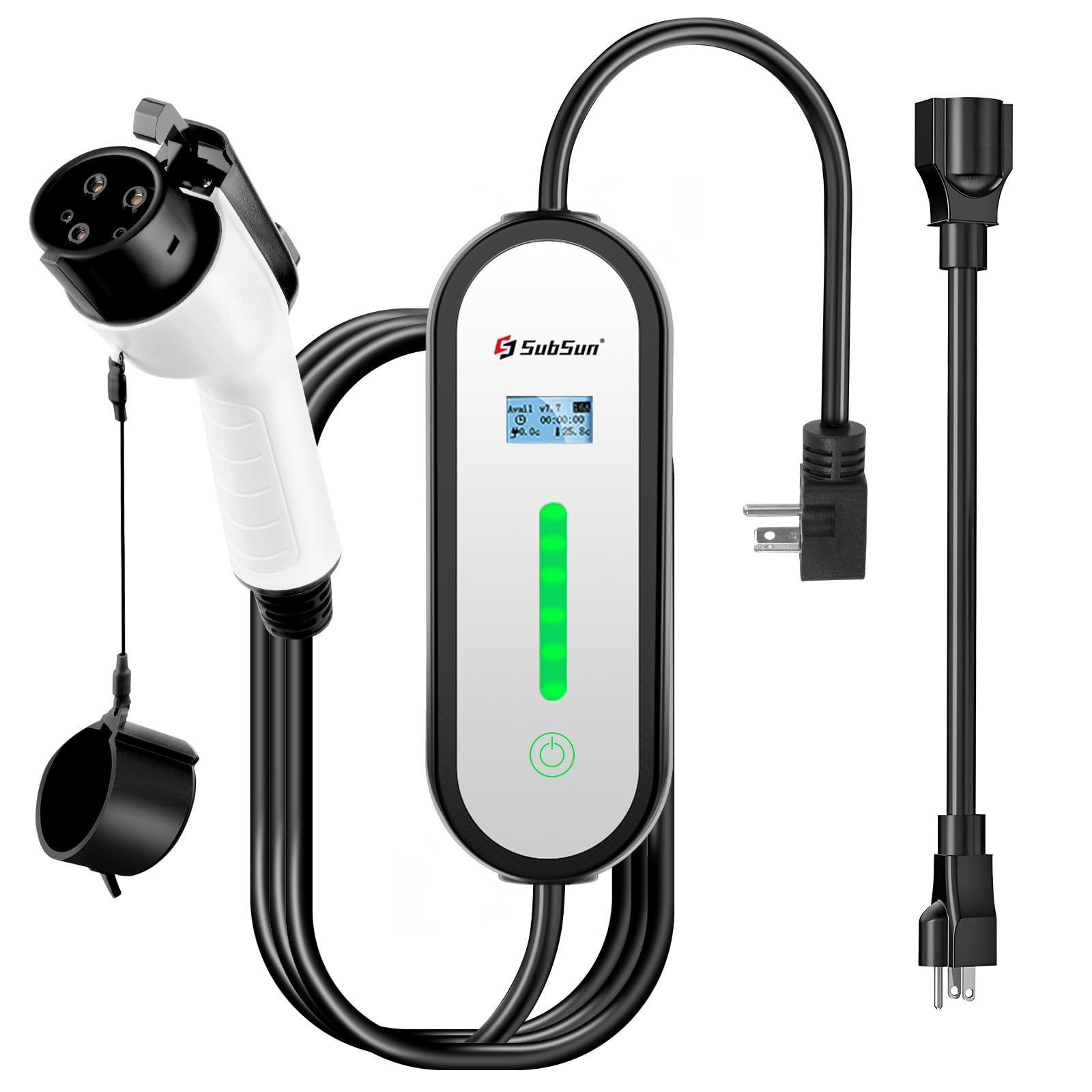 Level 1 Level2 EV Charger 16 Amp 110-240 V,17 ft Cable, Portable Electric Vehicle Charger with NEMA5-15P & 6-20 Plug Compatible for SEA J1772 EV Cars for Home and Outdoor (White)