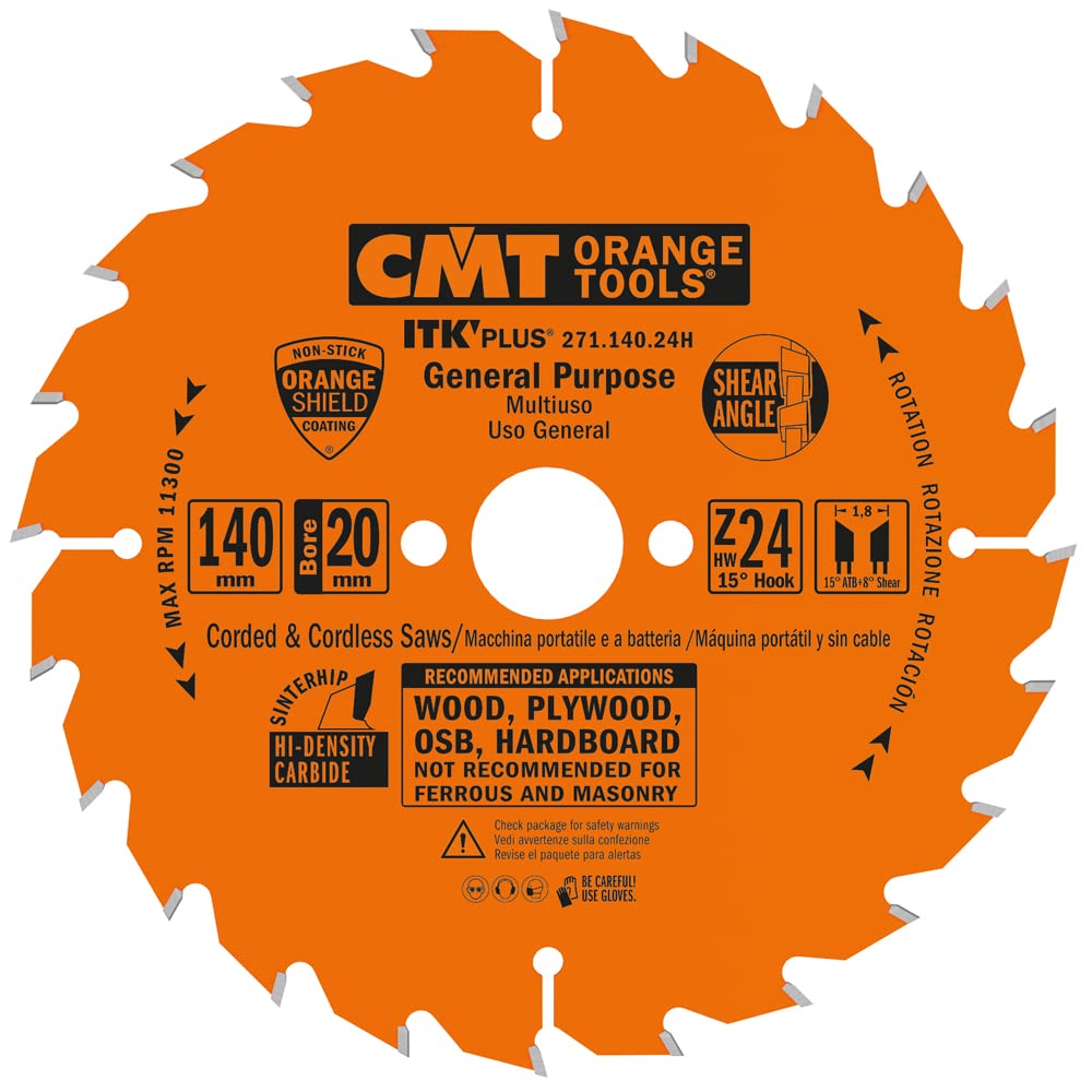 CMT ORANGE TOOLS 271.140.24H ULTRA ITK CIRCULAR BLADES HW 140X1.8/1.2X20 (+16) Z24 ATB+S