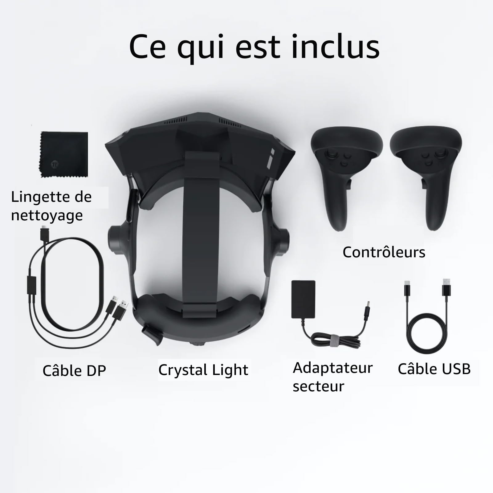 Pimax Crystal Light Prime Vision Casque VR pour PC, Résolution 8K, 2 Manettes, Compatible avec Les Jeux SteamVR