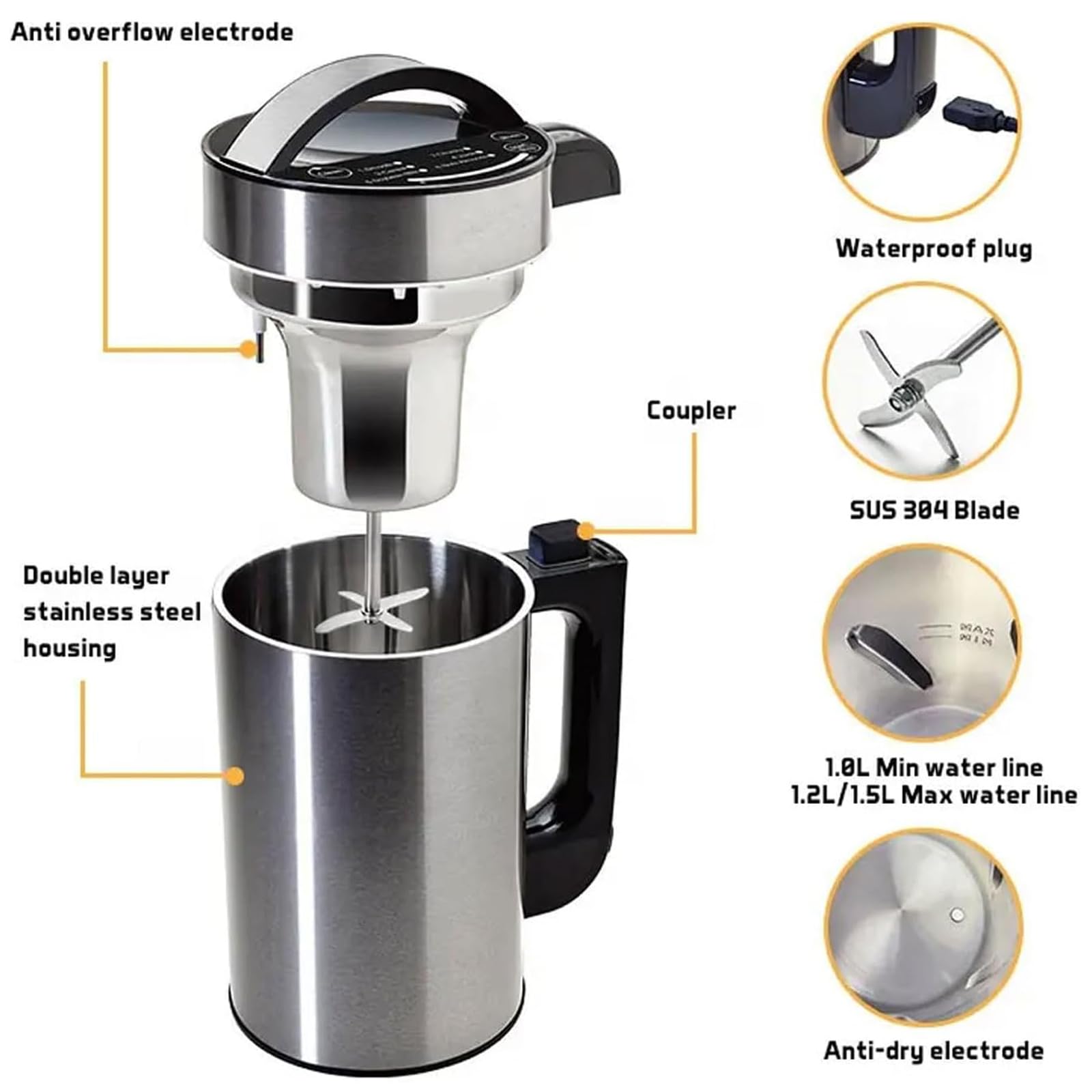 Macchina Per Latte Di Soia E Noci 1,2 L, 1200ml Produttore Di Latte Vegetale D’avena Con Set Di Filtro, Autopulente, Adatta Per Soia, Mandorla, Vegano, Avena, Vegetale, Latte Di Porridge