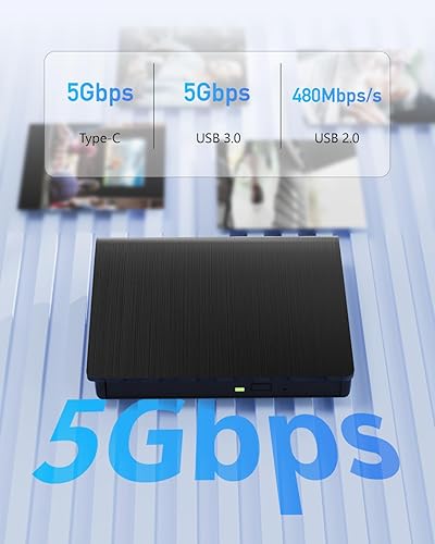 Miniatura 3 de Unidad externa de CD/DVD para portátil, USB 3.0 y CD tipo C Rom Unidad externa para PC, grabadora de CD portátil y delgada para computadora