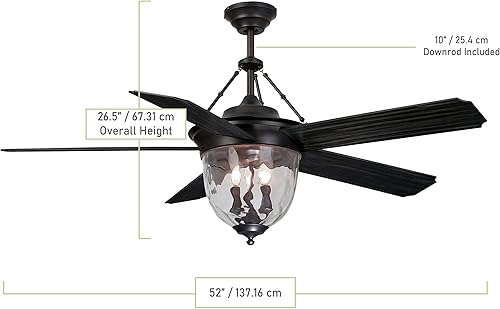 Miniatura 2 de Craftmade KM52ABZ5LKRCI Knightsbridge - Ventilador de techo para exteriores de 52 pulgadas con kit de luz de 120 vatios y control remoto y de pared
