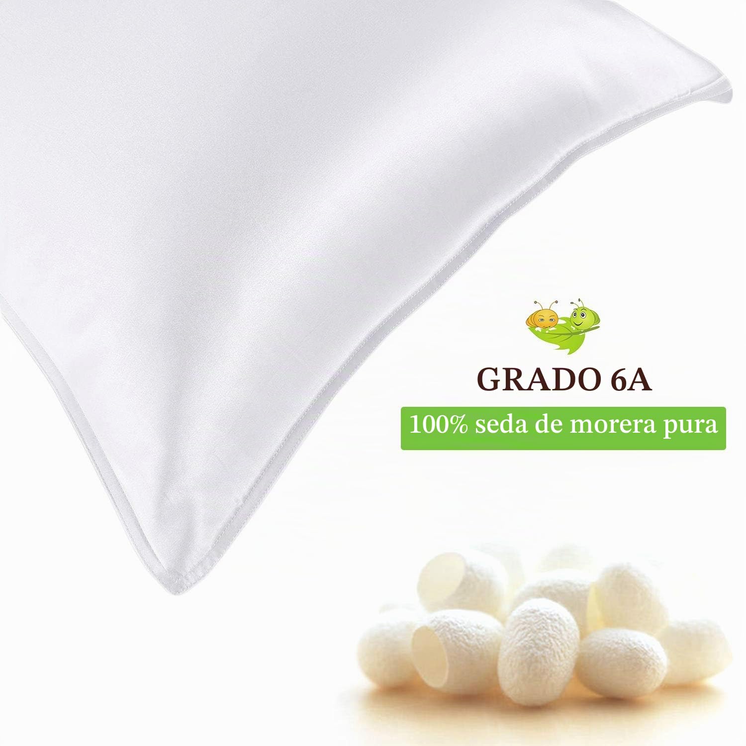 Fundas de Almohada de Seda 100% Morera Natural 20 Momme, Suaves y Cuidado de la Cabello Funda de Almohada de Seda 2 Piezas Blanco (50 * 90cm)