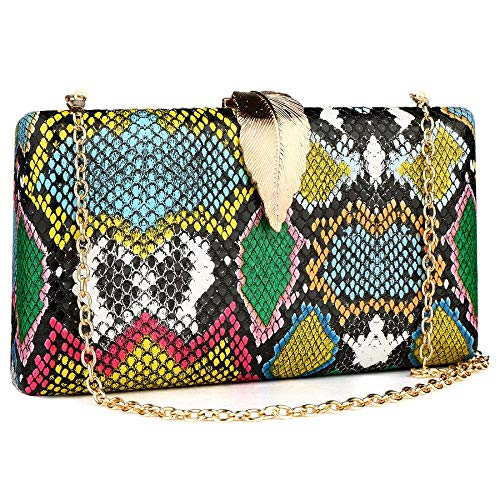 Image of Gets Multicolor Snakeskin Purse for Women Box Evening Bag Green Snakeskin Clutch Handbag Party Wedding