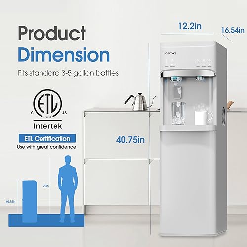 Miniatura 6 de Dispensador de agua autolimpiante 3 en 1 con máquina de hielo, enfriador de agua caliente y fría de carga inferior para botella de 5 galones,