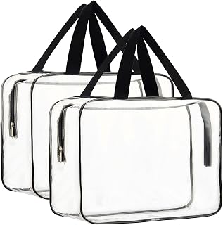 HAOGUAGUA 2-Pack Large Clear Waterproof Tote Bags - Makeup Cosmetic Organizer, Stadium Compliant Purse, Travel Essential