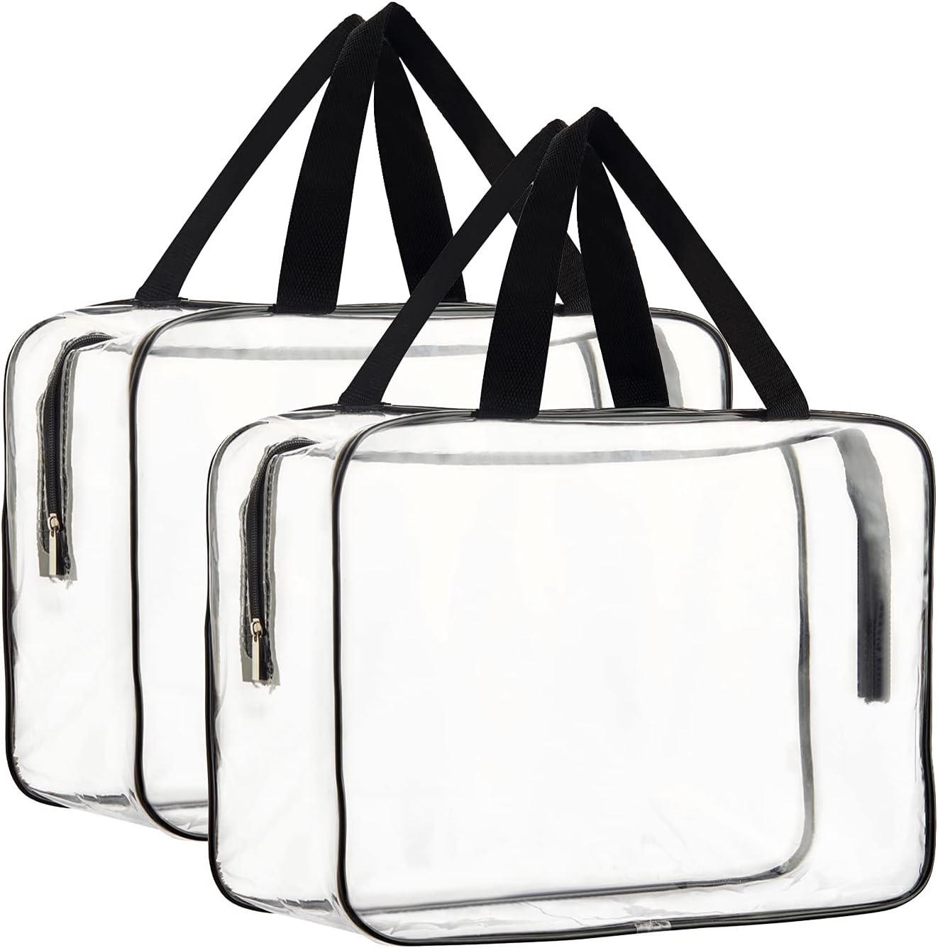 2-Piece Large Clear Makeup Cosmetic Organizer Bag, Plastic Tote Bags, Waterproof Transparent Handbag Purse