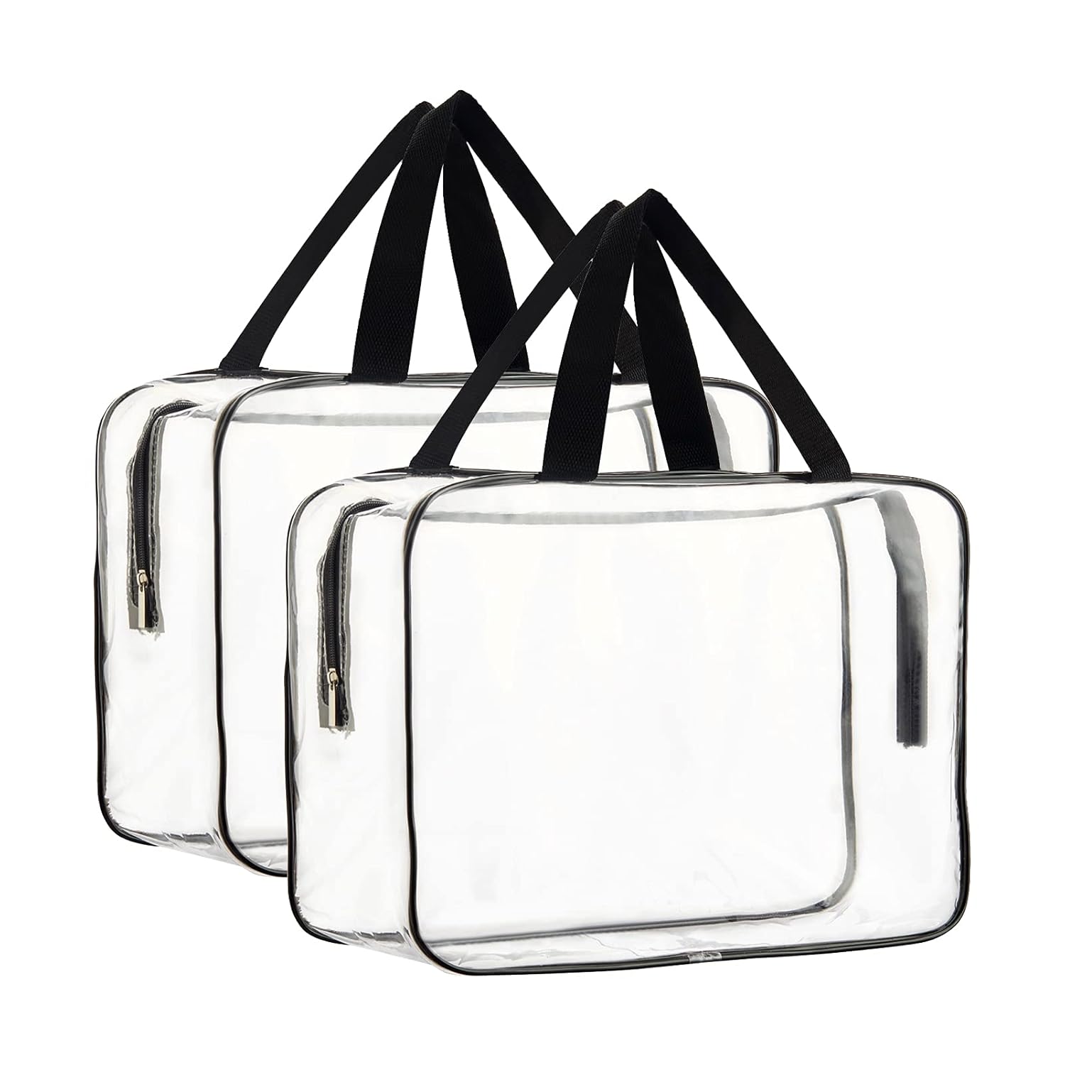 HAOGUAGUA 2-Piece Large Clear Makeup Cosmetic Organizer Bag Plastic Tote Bags Waterproof Transparent Handbag Purse