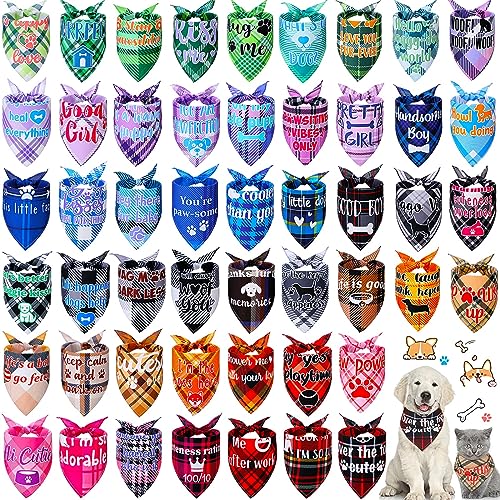 50 Pcs Plaid Dog Bandanas Bulk Dog Scarf Bibs Puppy Pet