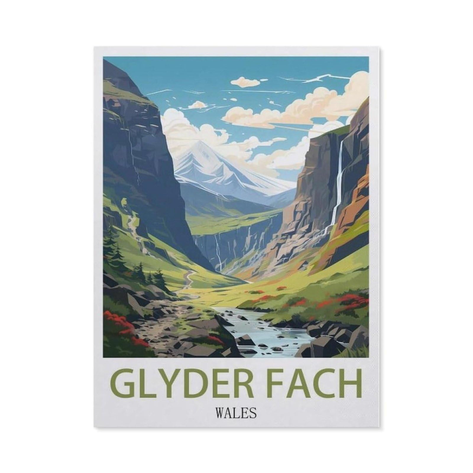 Beayodkp （50 X 60 Cm/19.68 X 23.62 Inches） Diy Diamond Painting，Glyder Fach Wales Vintage Travel Posters，Cross Stitch Full Drill 5D Embroidery Mosaic Wall Decor Art-Cf3