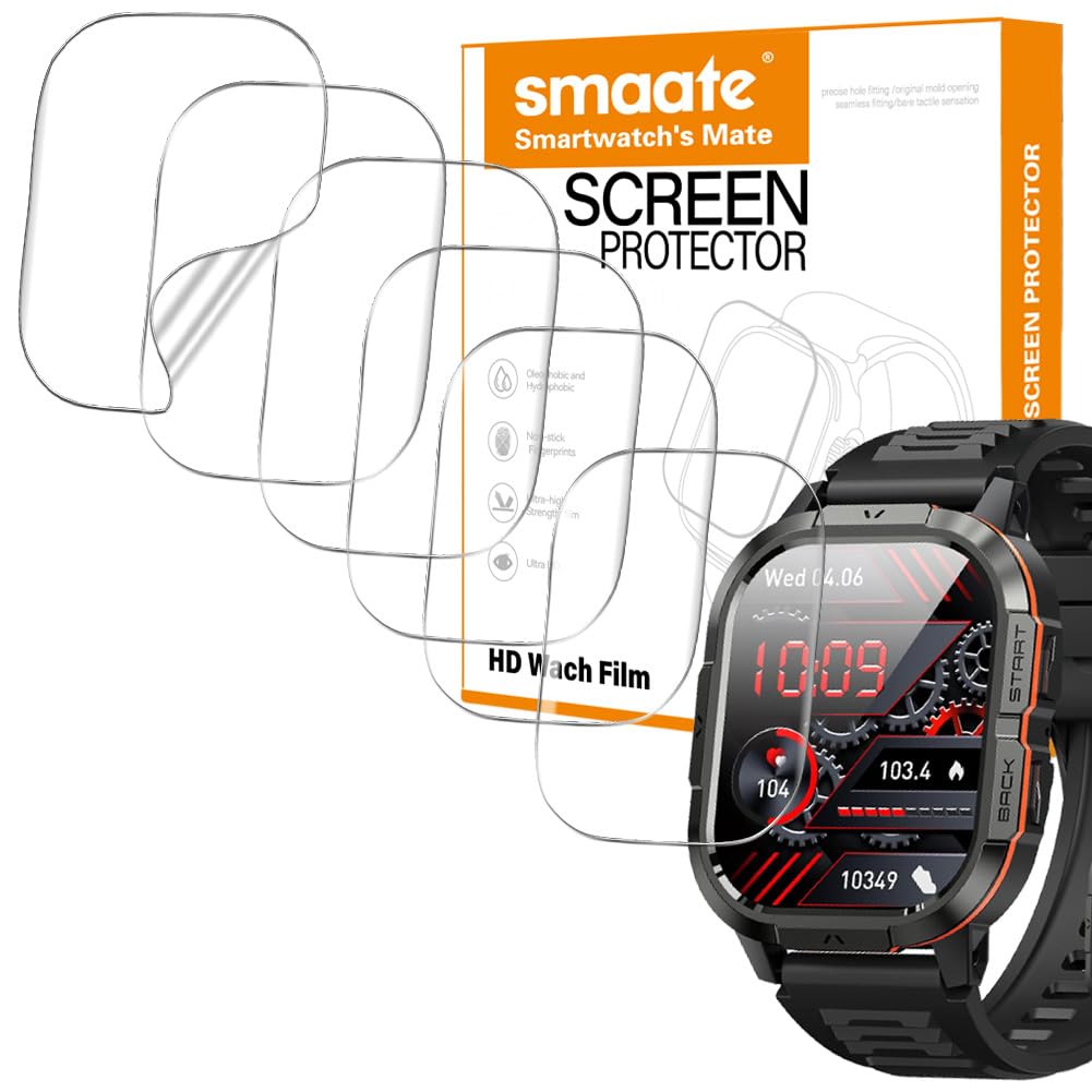 smaate Soft Smart Watch Screen Protector Compatible with Onaneag P110 2.06”, TPU, 6-pack, Full Coverage, Bubble Self-healing