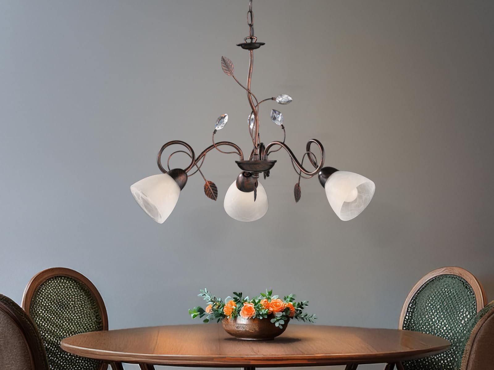 Trio Leuchten 110700328 Traditio a + + to e, Lampadario, Metallo, E14, antico ruggine, 70 x 70 x 150 cm