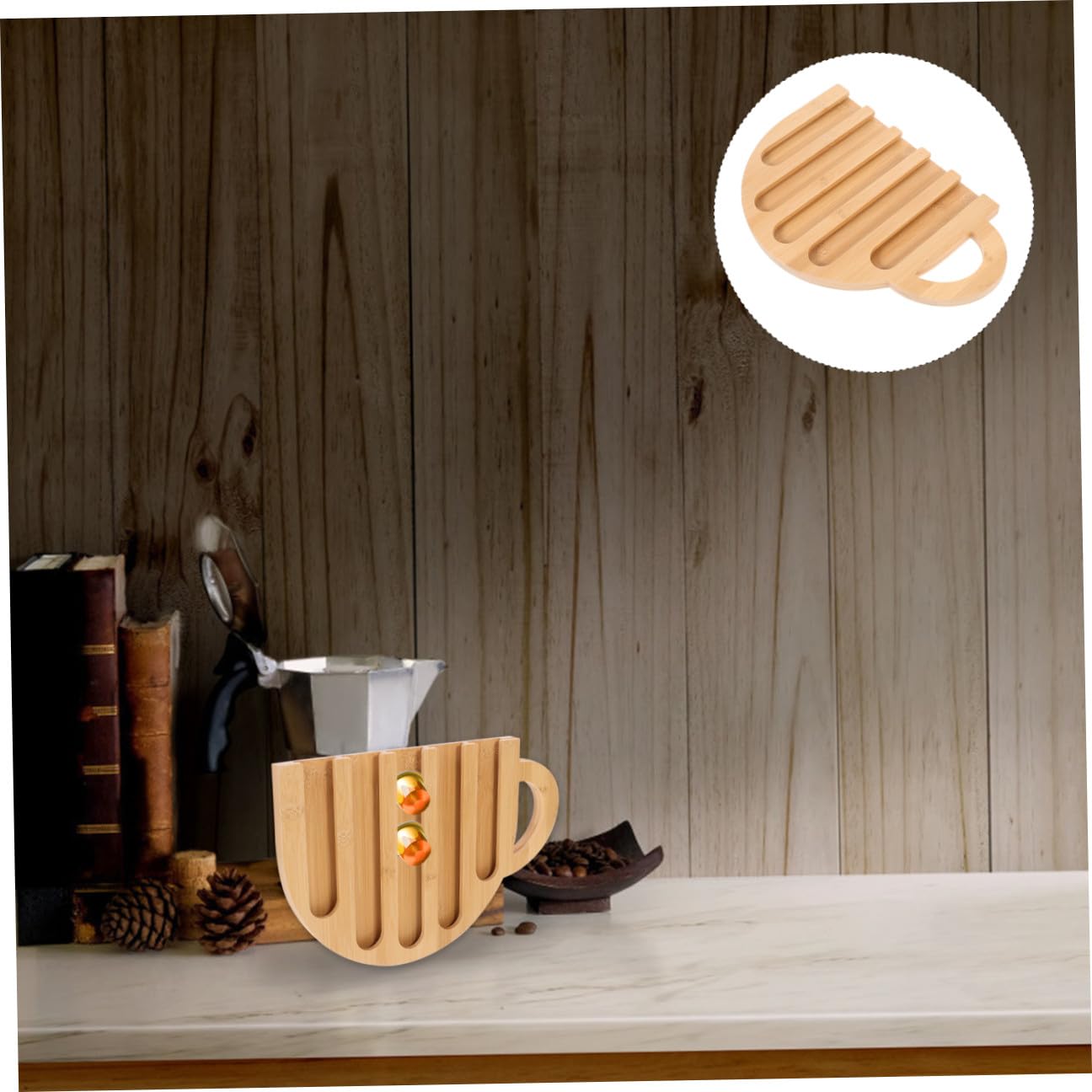Estante Diseño Taza para Cápsulas de Café de Madera Beige | Organizador Creativo para Oficina y Hogar, Formato Estable y Compacto, Soporte de Exhibición Estilo Original