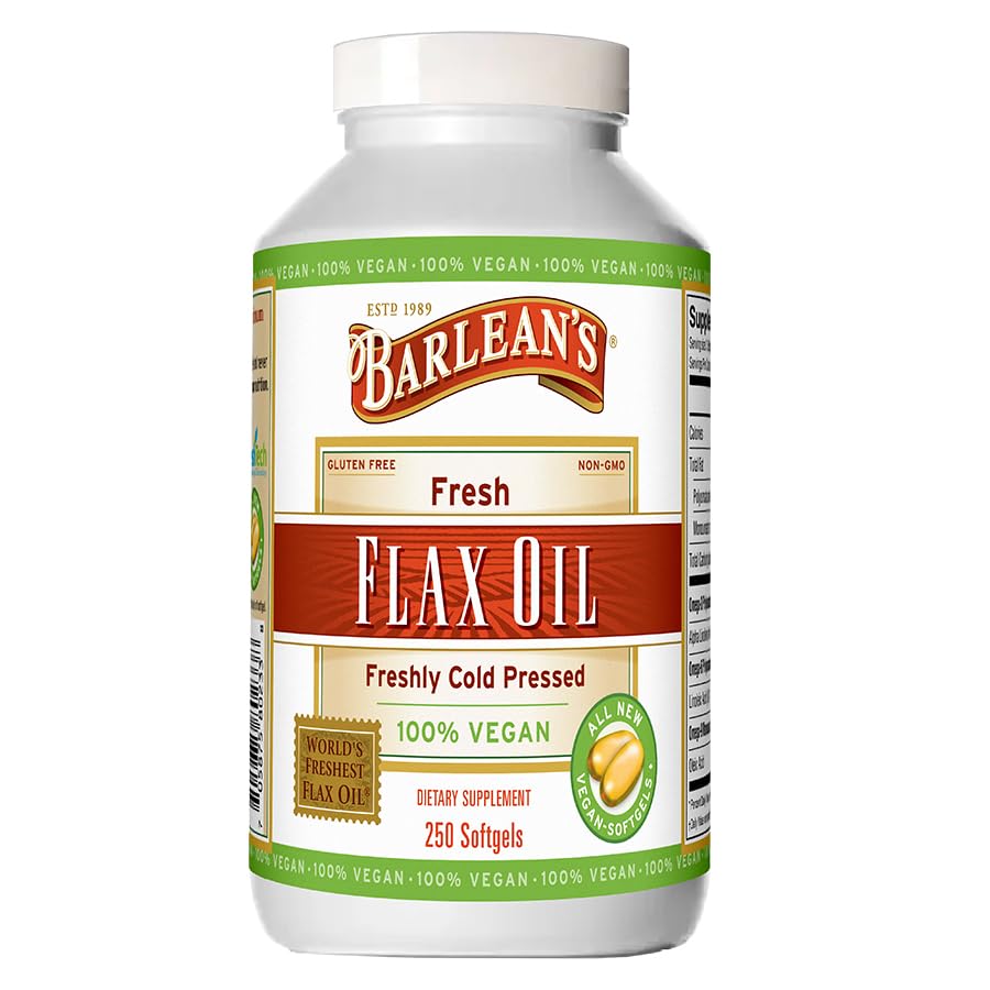 Barlean's Vegan Flaxseed Oil Softgels, Omega 3-6-9, 1650mg ALA, 250ct 250 Count (Pack of 1) Vegan