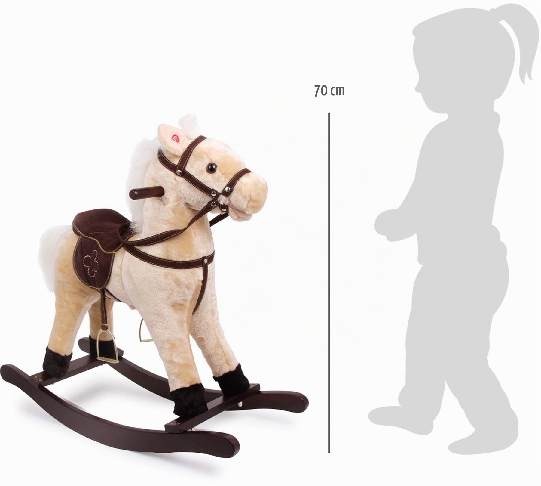 4101 Cavallo a dondolo "Zottel" small foot, in legno e tessuto, con effetti sonori (suono di zoccoli al galoppo e nitrito), dai 3 anni di età