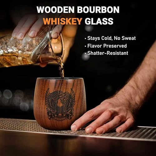 Miniatura 4 de Vaso de whisky de madera  Vaso de madera bourbon con diseño de águila  Taza de whisky de madera maciza  Juego de 2 vasos antiguos  Cumpleaños,
