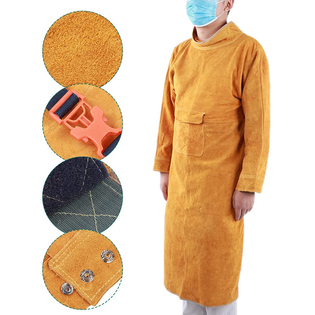 Chaquetas de Soldadura para Hombres, Delantal de Protección Laboral para Soldador de Seguridad Delantal de Soldadura Delantal de Piel de Vacuno de Soldadura Ignífuga Resistente