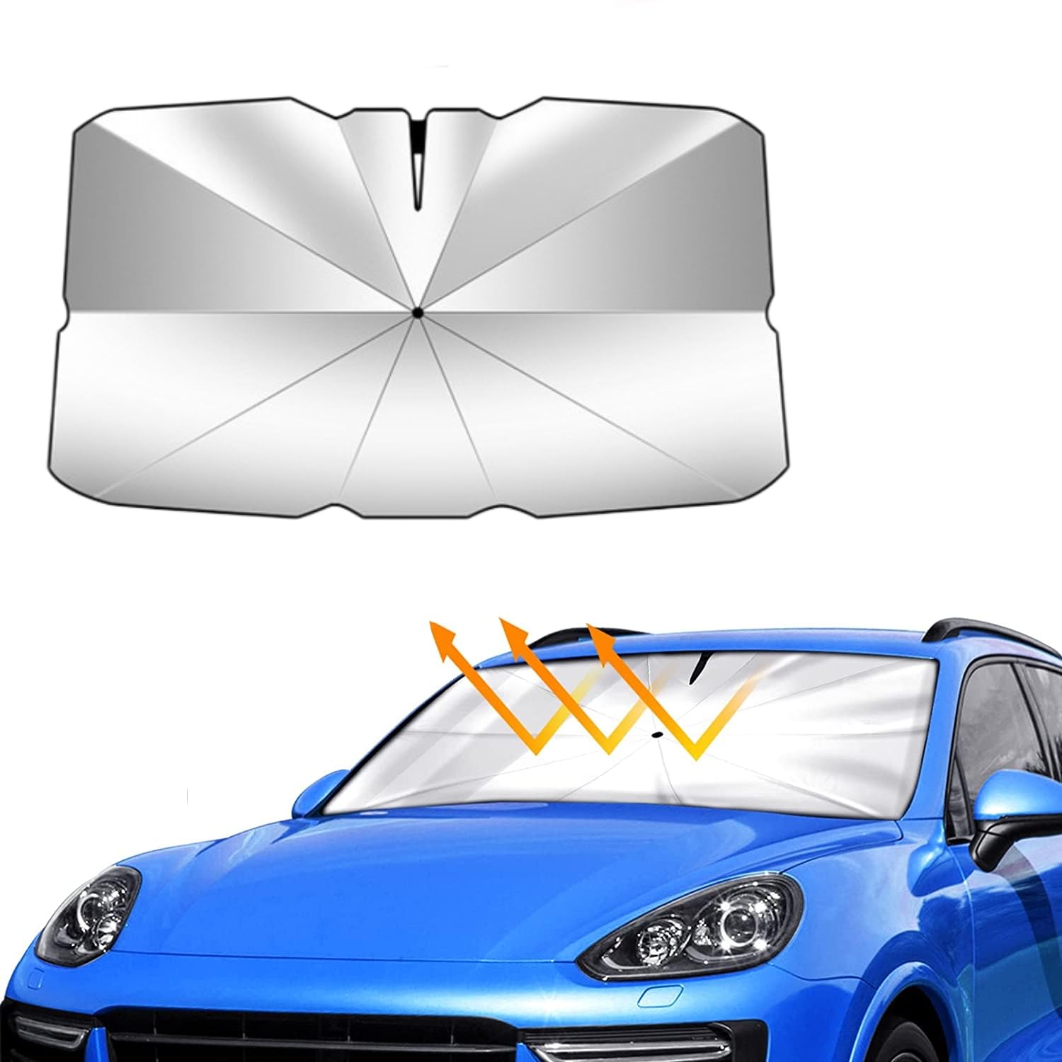 Foneso Parasol Coche Delantero, Parasol Paraguas Coche, Parasol Plegable Coche con Anti UV Rayos, Parabrisas Delantero Coche Protección Solar, para Mayoría de Coches, SUV, Camiones 140 x 79 cm