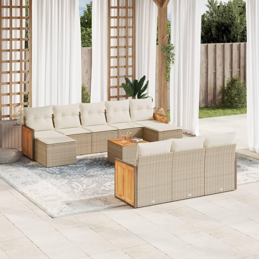 Set De Sofás De Jardín 11pzas Ratán Sintético Beige