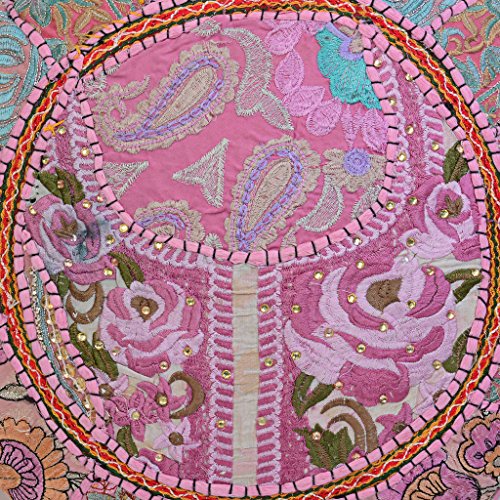 Stylo Culture Ethnic Floor Pillow Cushion Vintage Bohemian Patchwork Cover Round Blush Pink Throw Pillow Cover 18 Small Decorative Decor Seating Pouf Cover Footstool Cotton Embroidered 1 Pc #TOP3