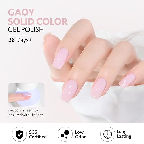 Miniatura 6 de GAOY Esmalte de uñas en gel rosa bebé, 0.6 onzas líquidas, esmalte de gel de secado con luz UV para arte de uñas, manicura en casa, color 1525