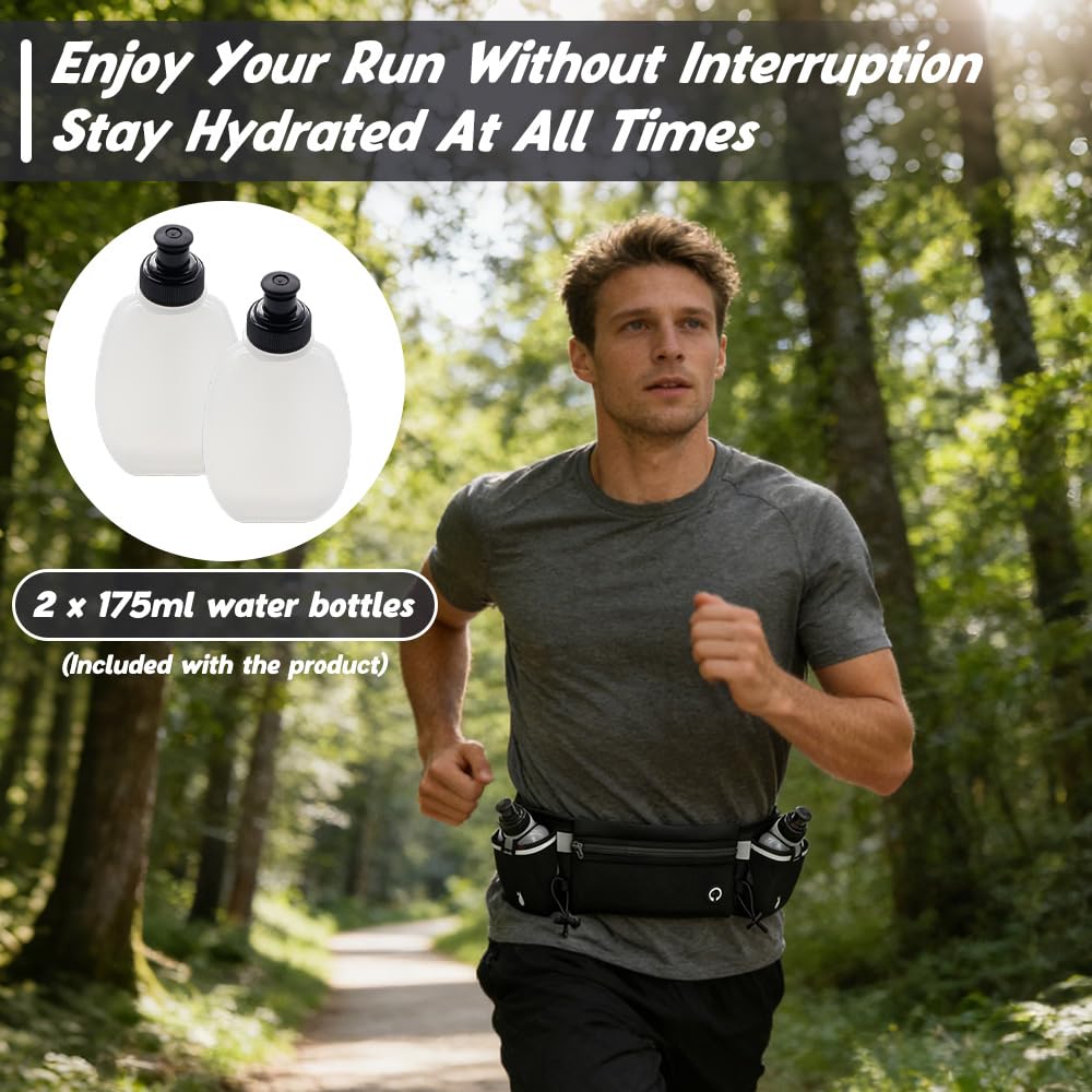 Pas do picia z butelką, AVCXEC pas do picia do biegania z butelką (2 x 175 ml), pas do picia jogging, torba na pasek z uchwytem na butelkę, torba do biegania, wspinaczki, jazdy na rowerze