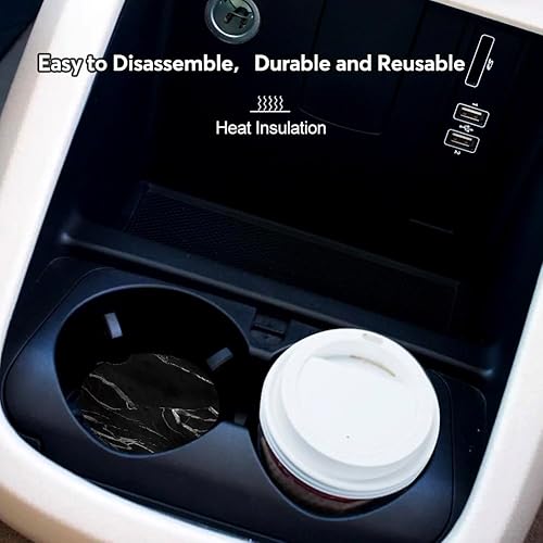 Miniatura 5 de Juego de posavasos para automóvil, 2 posavasos automáticos de mármol negro de cerámica absorbente para café, posavasos de bebida premium para