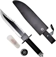 Faca Tática Militar Rambo 2, Preta, Lâmina em Aço Inoxidável 20cm, Drop Point, Uso Militar, Sobrevivência, com Bainha, para Adultos