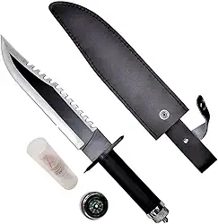 Faca Tática Militar Rambo 2, Preta, Lâmina em Aço Inoxidável 20cm, Drop Point, Uso Militar, Sobrevivência, com Bainha, para Adultos