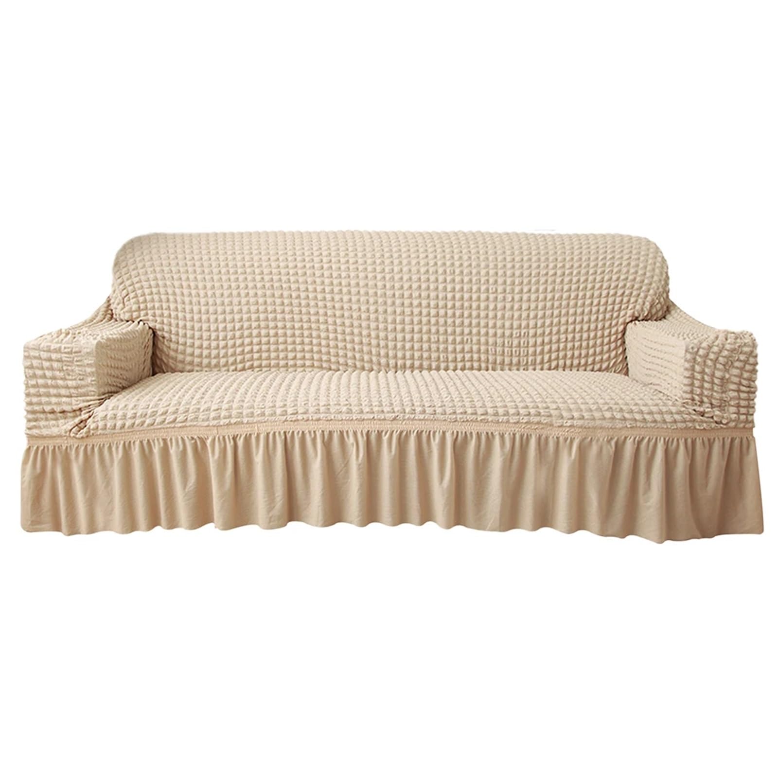 GCYEIDMA Skirt Sofa Cover Sofa Slipcover with Skirt Universal Armchair Easy Fit Living Room Couch Cover Washable Furniture Protector(Beige,2 Seater(145-185cm))