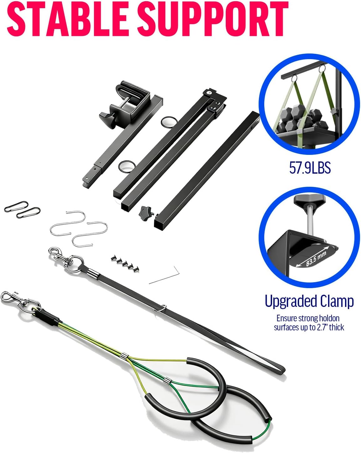 Dog Grooming Table Arm with Clamp, 2-in-1 Grooming Arm & Blower Hose Holder – Adjustable Grooming Arm for Dogs at Home, Foldable Stand Arm with Blower Holder & Restraint Loop for Small Dogs Cats