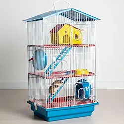 Gaiola para Hamster com 3 Andares, Casinha, Escadas, Rodas de Exercício, Bandeja Removível, Azul