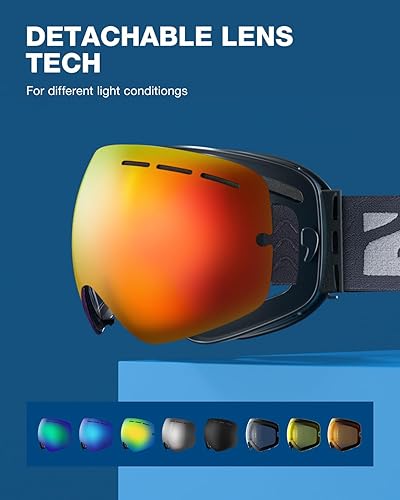 Miniatura 7 de Lentes Zionor X de esquí y snowboard, con lente esférica desmontable y protección UV, antivaho, unisex