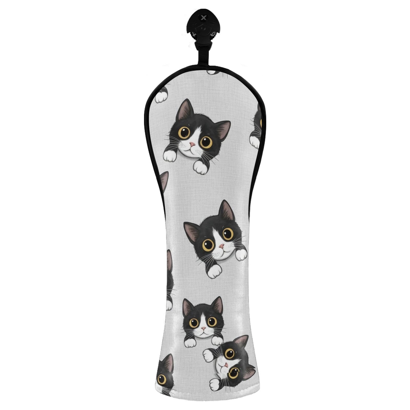 Copritesta per mazze da golf per mazze da golf in legno ibrido con simpatico gatto grigio in pelle PU con etichette numeriche, per donne e
